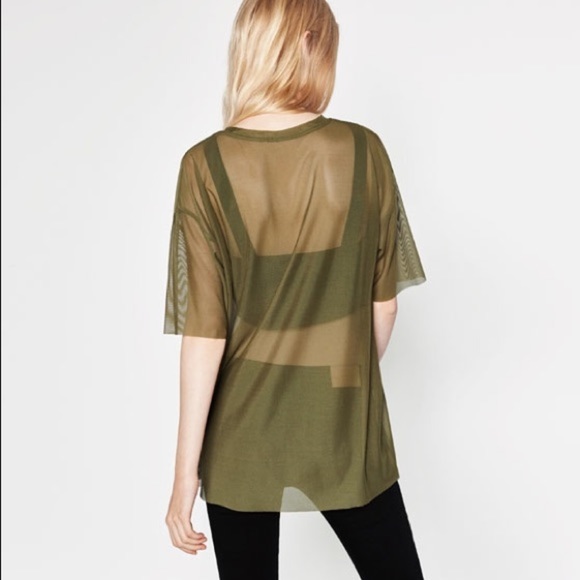 Zara khaki tulle t shirt -- small - Picture 2 of 4